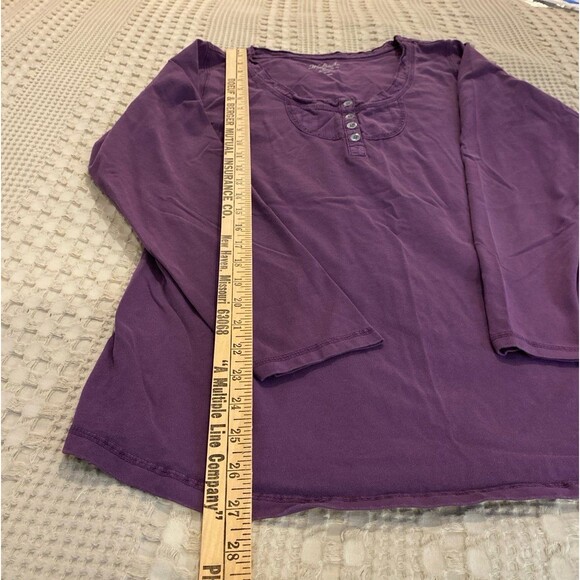 Woolrich Distressed T Shirt Top XL Purple Eggplant 100% Cotton Oversized Blouse - Picture 11 of 12